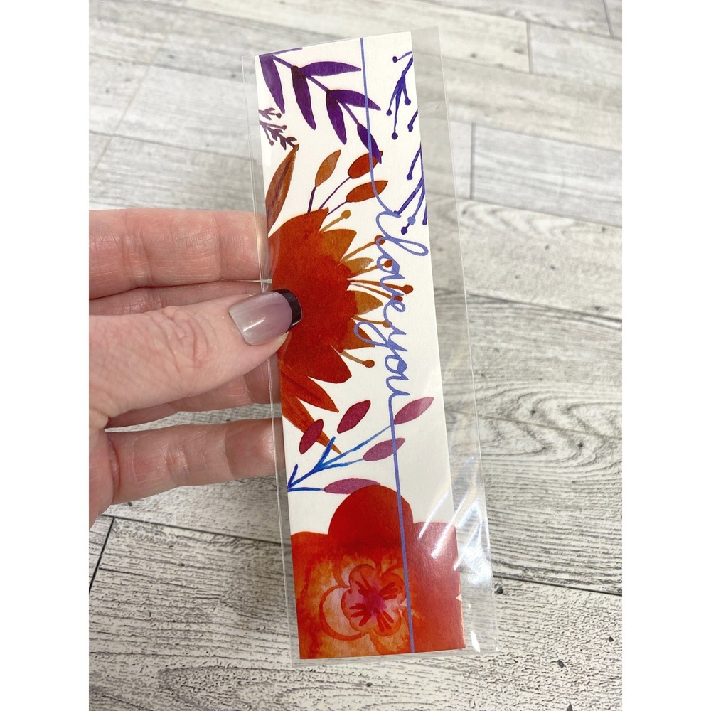 Bookmark "I Love You" Floral Orange Red Purple Romantic Botanical Bookish